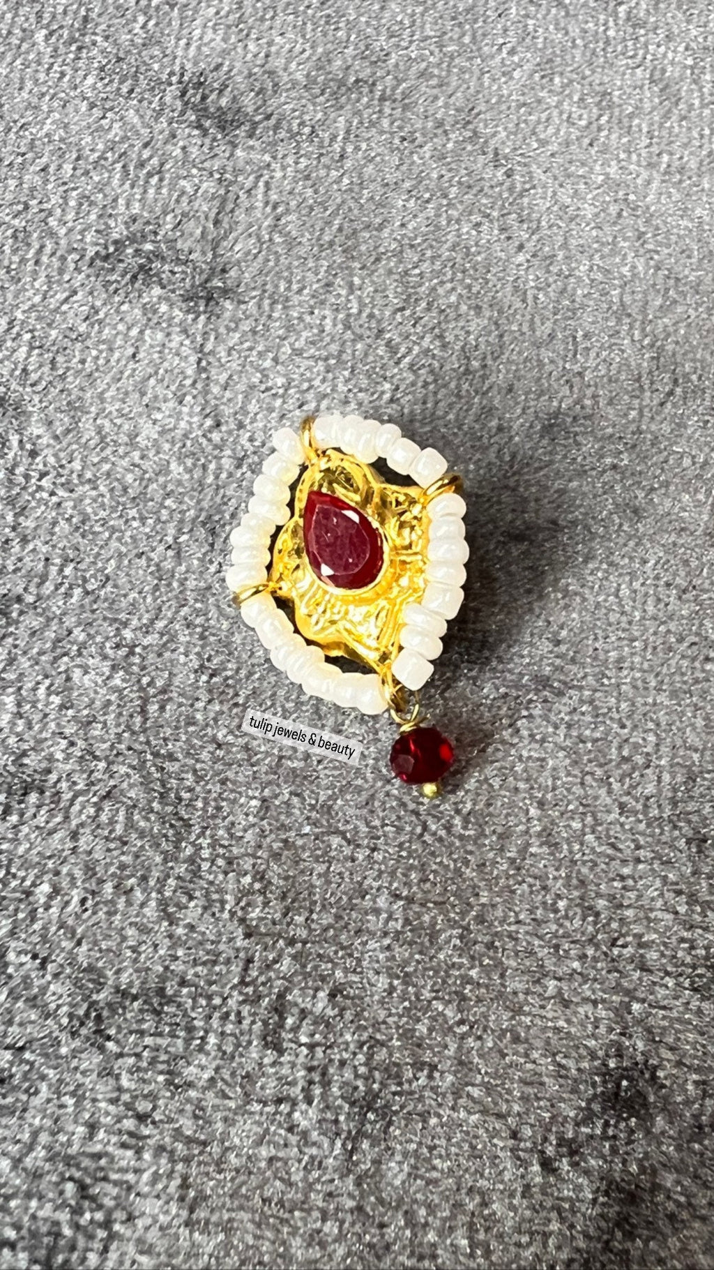 Gold Look Nose Stud: Indian Style Maroon Stone
