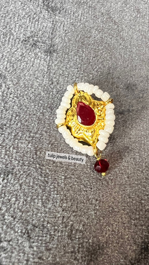 Gold Look Nose Stud: Indian Style Maroon Stone