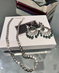 Gift for her christmas gift for women, Emerald Drop Jewelry Set Sterling Silver Plated Necklace & Earrings