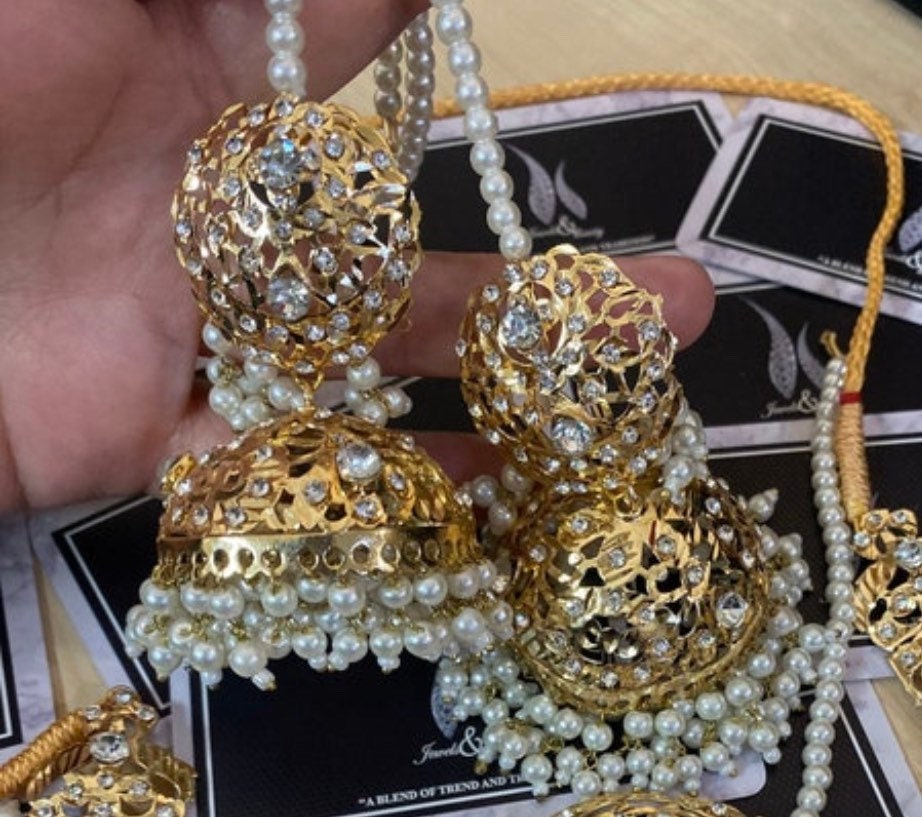 Gold Plated Jhumki Earrings: Indian Pakistani Bridal Jewelry