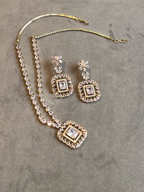 Gift for women, christmas gift for her, Indian Bridal Cubic Zirconia Necklace Set: Gold Plated Wedding Jewelry