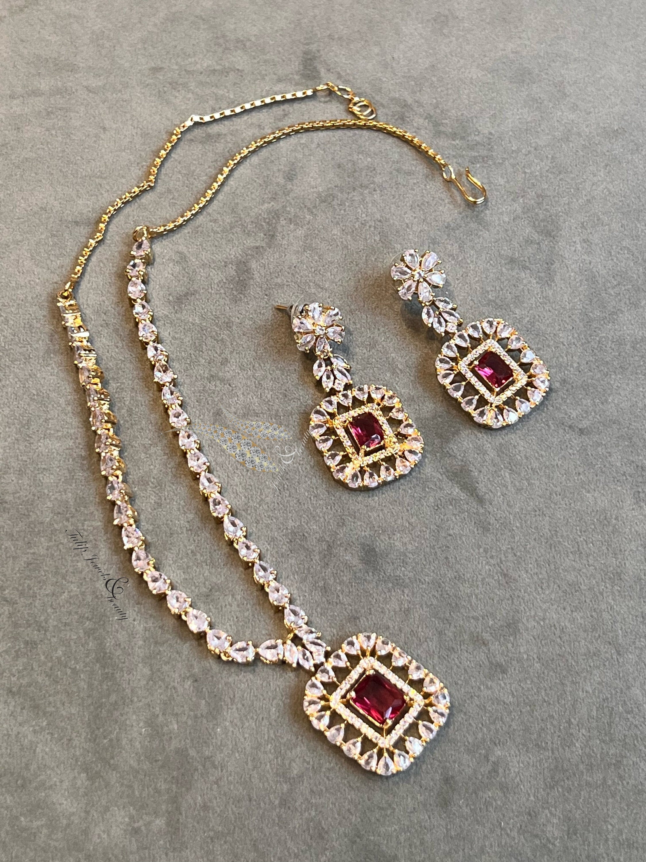 Gift for her Gold Plated jewellery Indian Bridal Necklace Set: Cubic Zirconia Wedding Jewelry