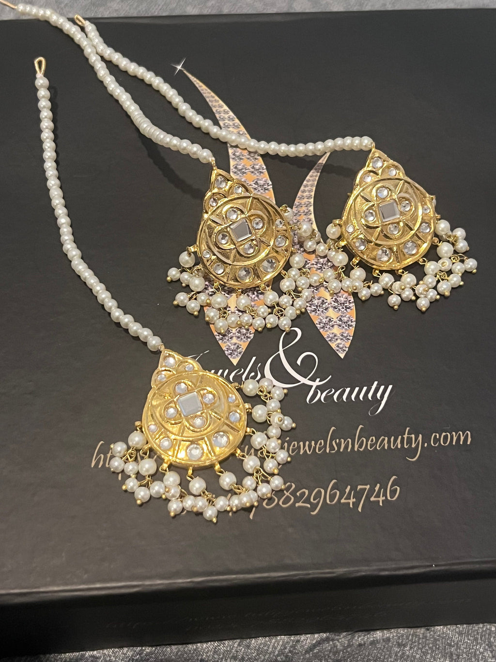 Kundan Studs and Tikkah Set: Gold Plated Indian Jewelry