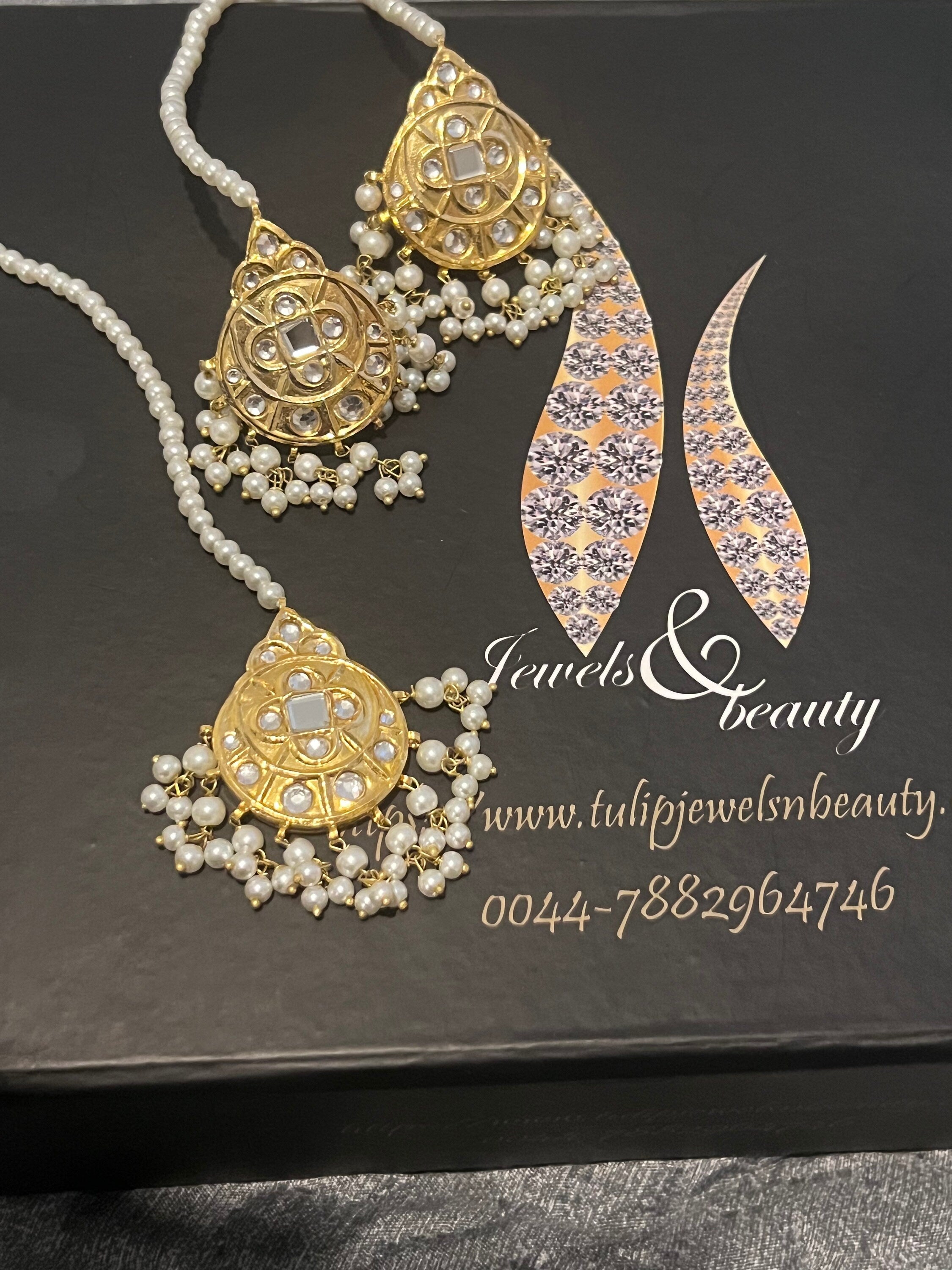 Kundan Studs and Tikkah Set: Gold Plated Indian Jewelry