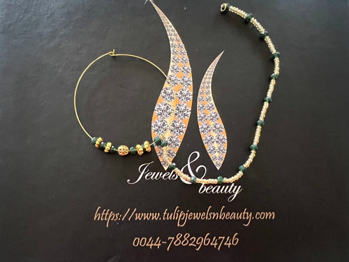 Gold Plated Indian Nose Ring Nath: Emerald Bridal Jewelry