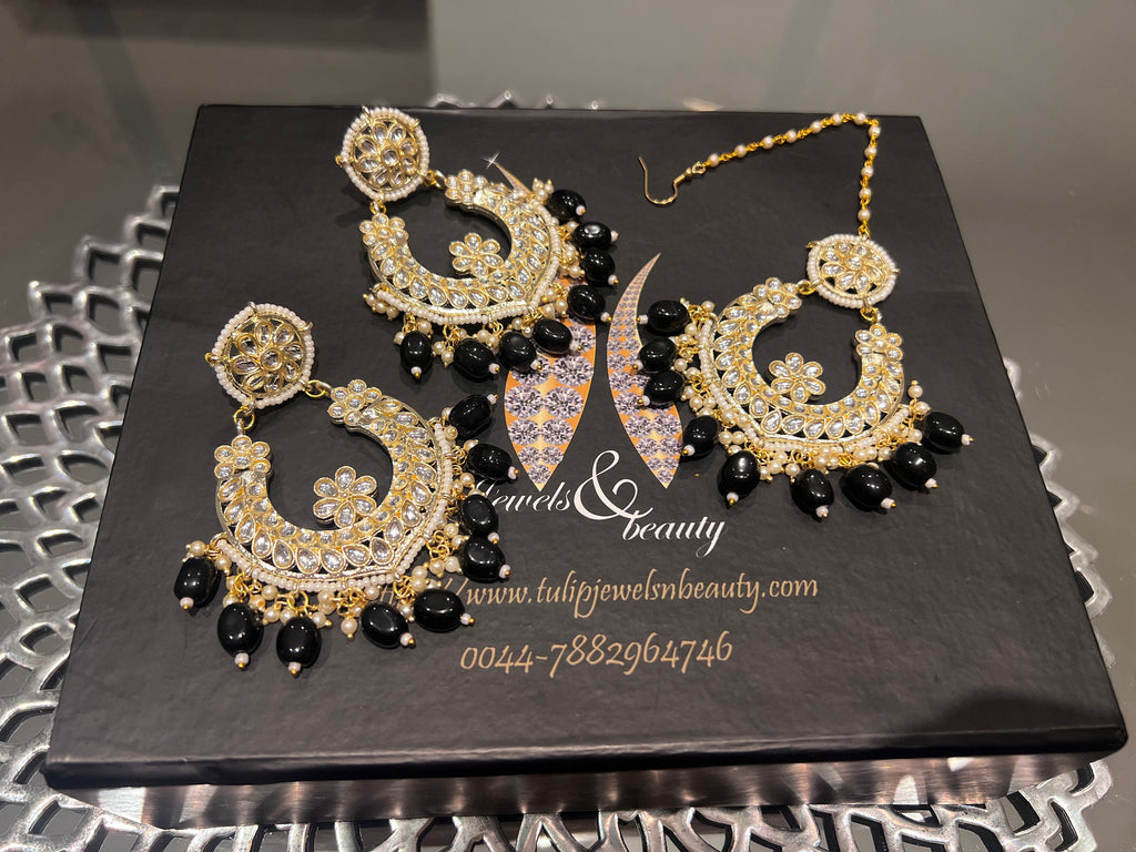 Chandbali Earrings and Tikka Set: Kundan Indian Jewelry