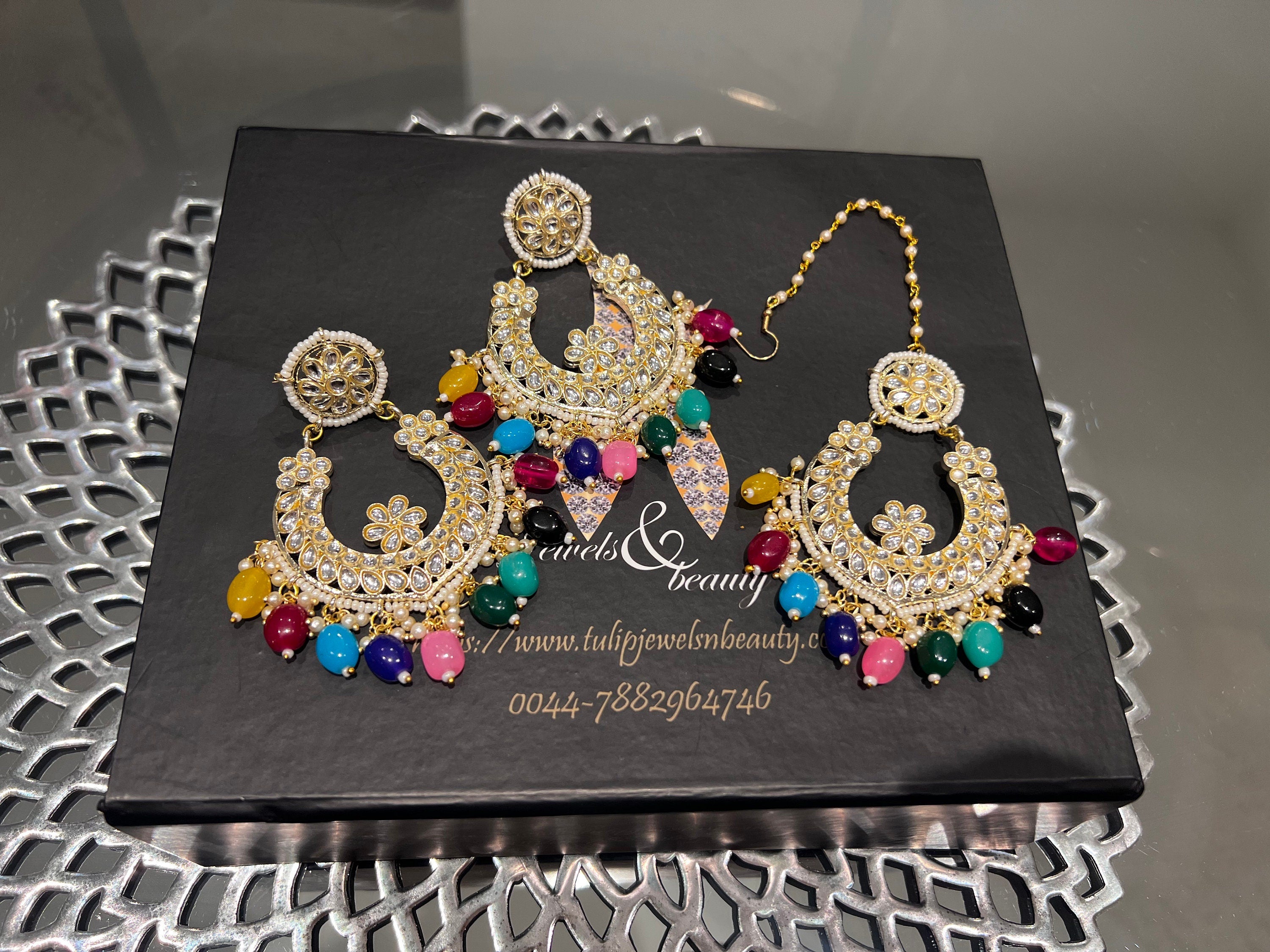 Exquisite Indian Earrings & Tikka Set | Chandballi and Maang Tikkah for Festive Elegance