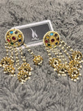 Kundan Navratan Earrings: Pearl Beaded Indian Wedding Jewelry