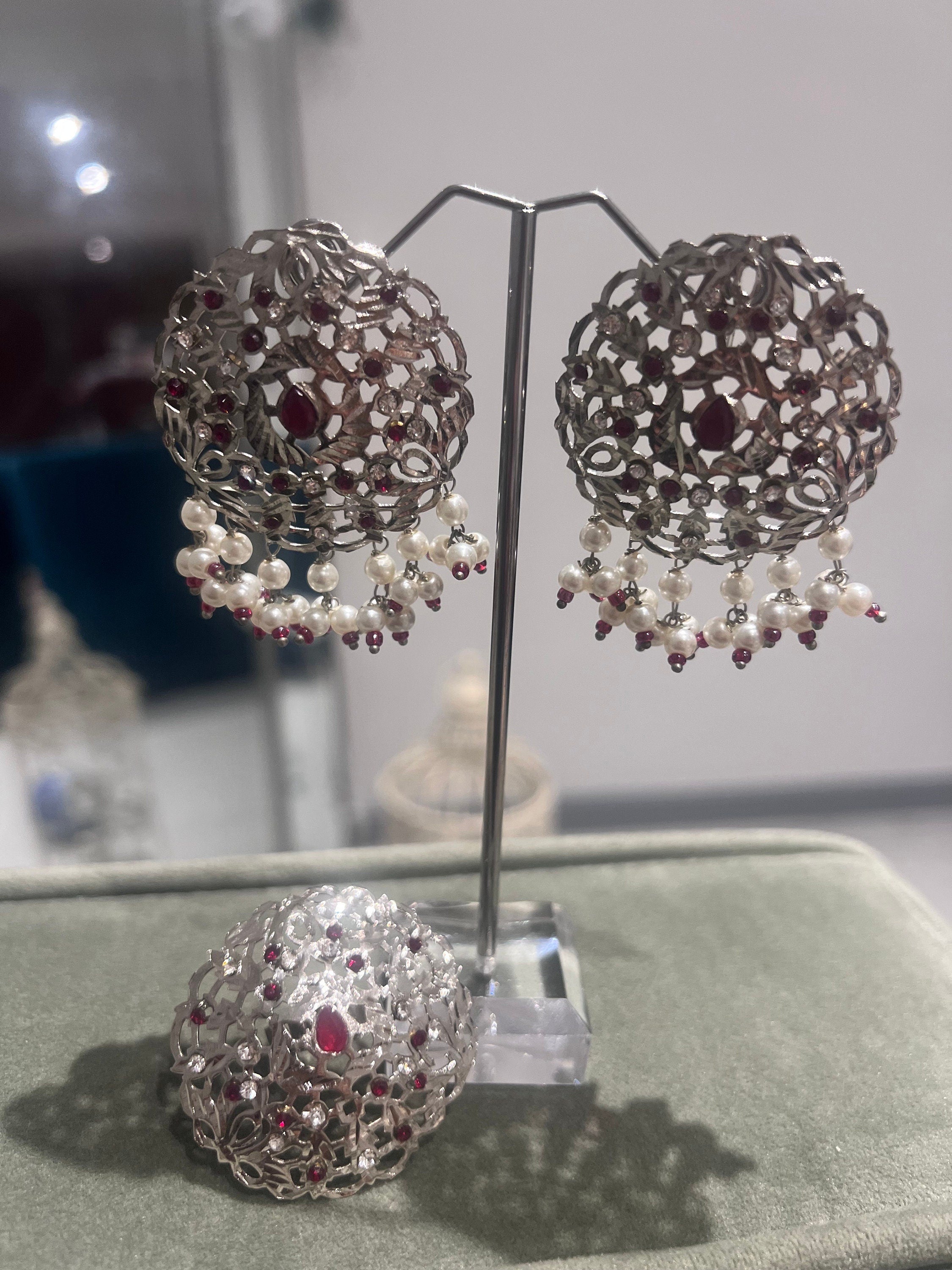 Silver  Plated traditional Studs & Ring | statement jewellery | Hyderabadi earrings jewellery | jewelry