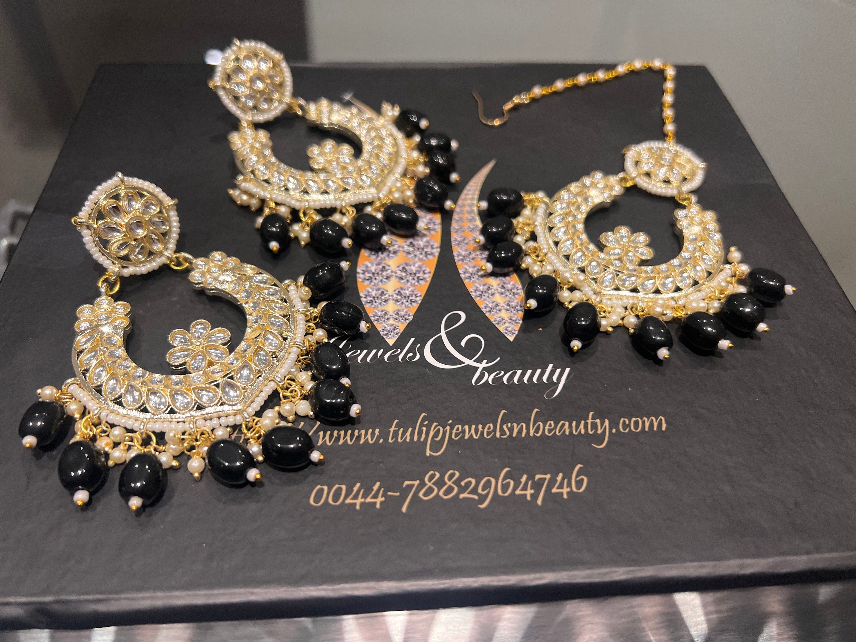Chandbali Earrings and Tikka Set: Kundan Indian Jewelry