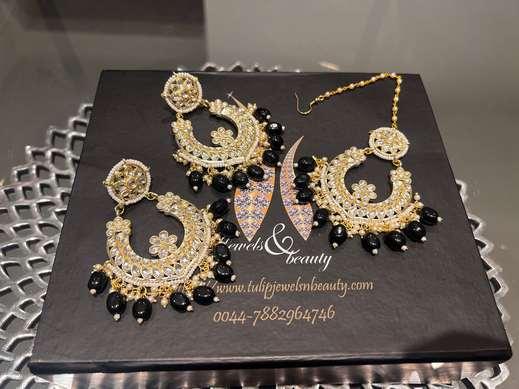 Chandbali Earrings and Tikka Set: Kundan Indian Jewelry