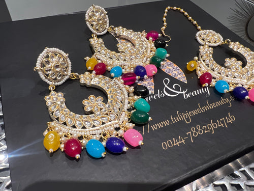 Exquisite Indian Earrings & Tikka Set | Chandballi and Maang Tikkah for Festive Elegance