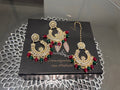 Indian Kundan Chandbali Earrings and Tikka Set, Indian Bridal Jewelry, pakistani jewellery