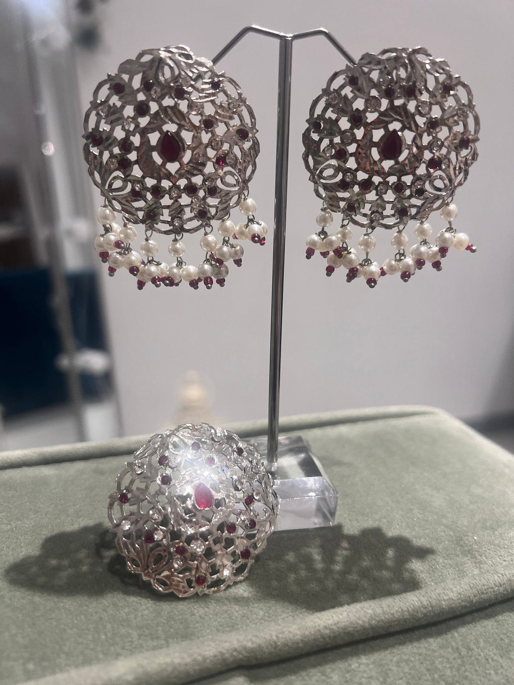 Silver  Plated traditional Studs & Ring | statement jewellery | Hyderabadi earrings jewellery | jewelry
