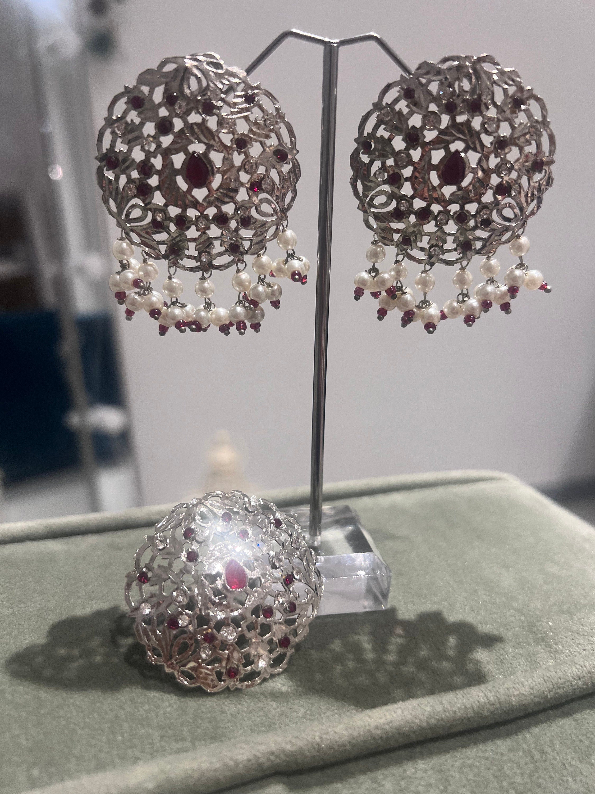 Silver  Plated traditional Studs & Ring | statement jewellery | Hyderabadi earrings jewellery | jewelry