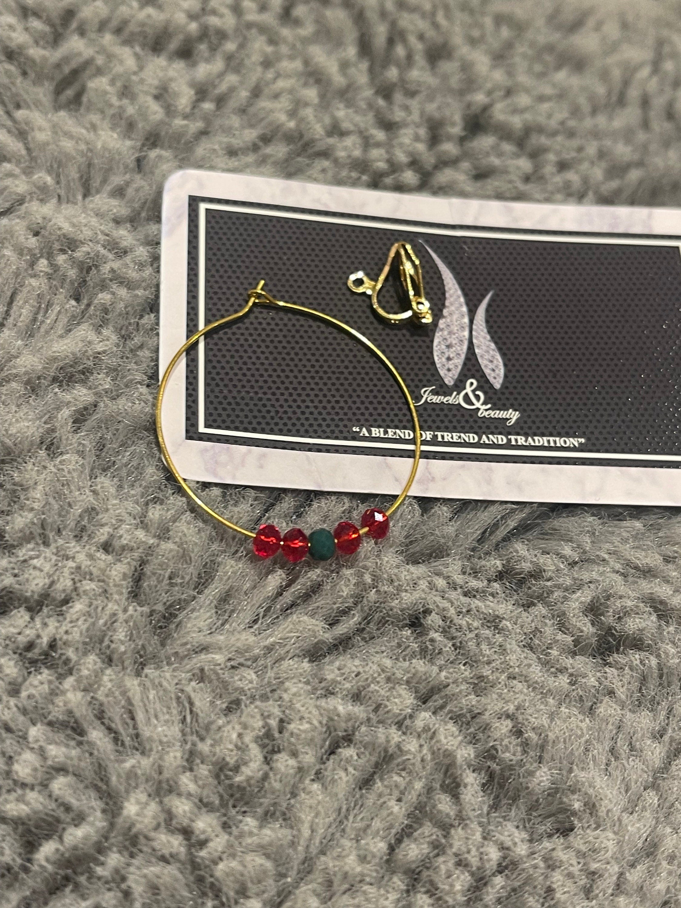 Gold Plated Indian Nose Ring Nath: Red & Green Bridal Jewelry