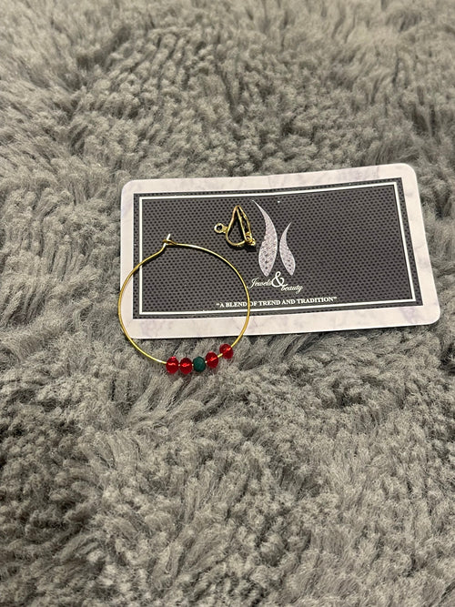 Gold Plated Indian Nose Ring Nath: Red & Green Bridal Jewelry