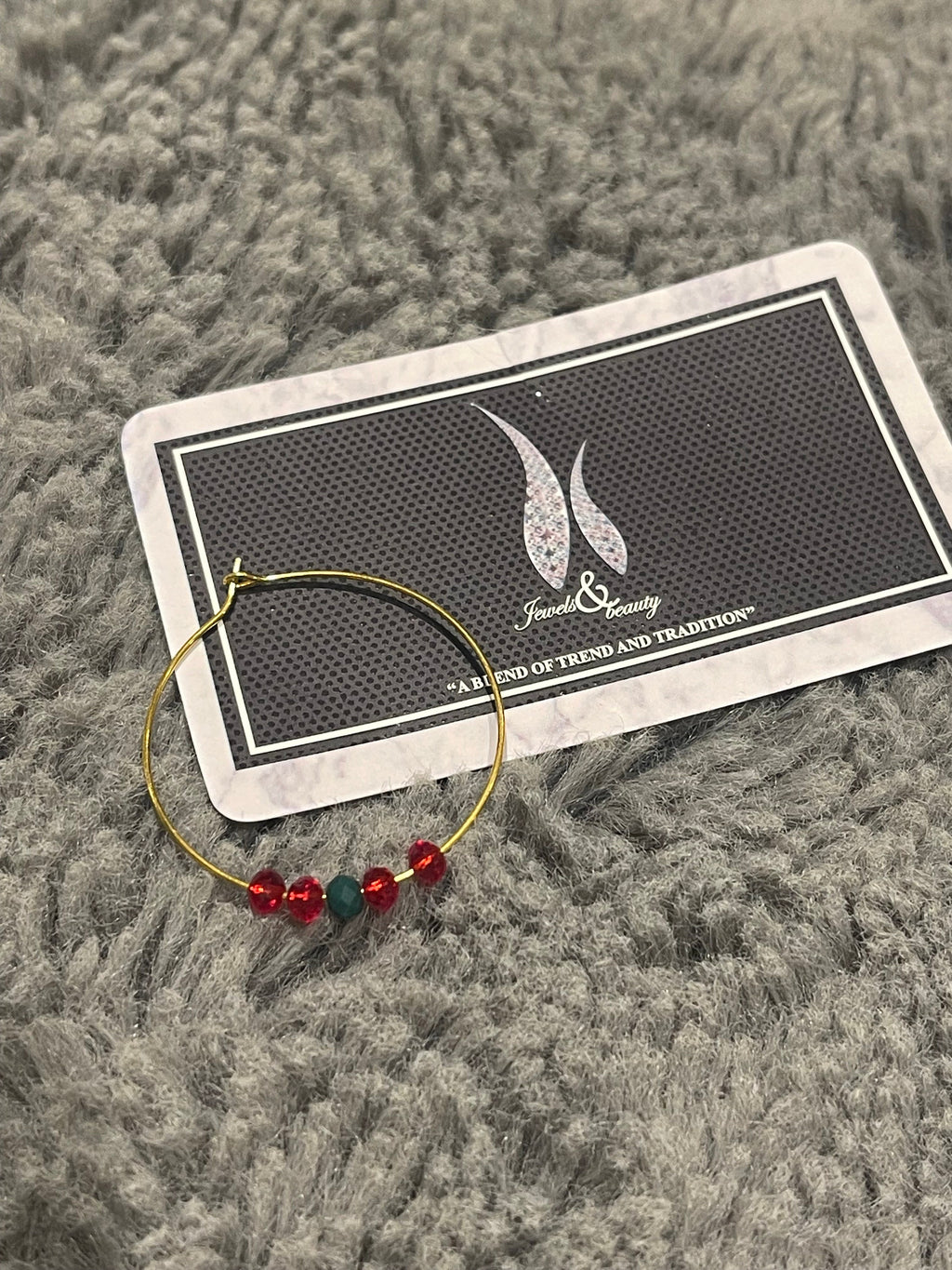Gold Plated Indian Nose Ring Nath: Red & Green Bridal Jewelry