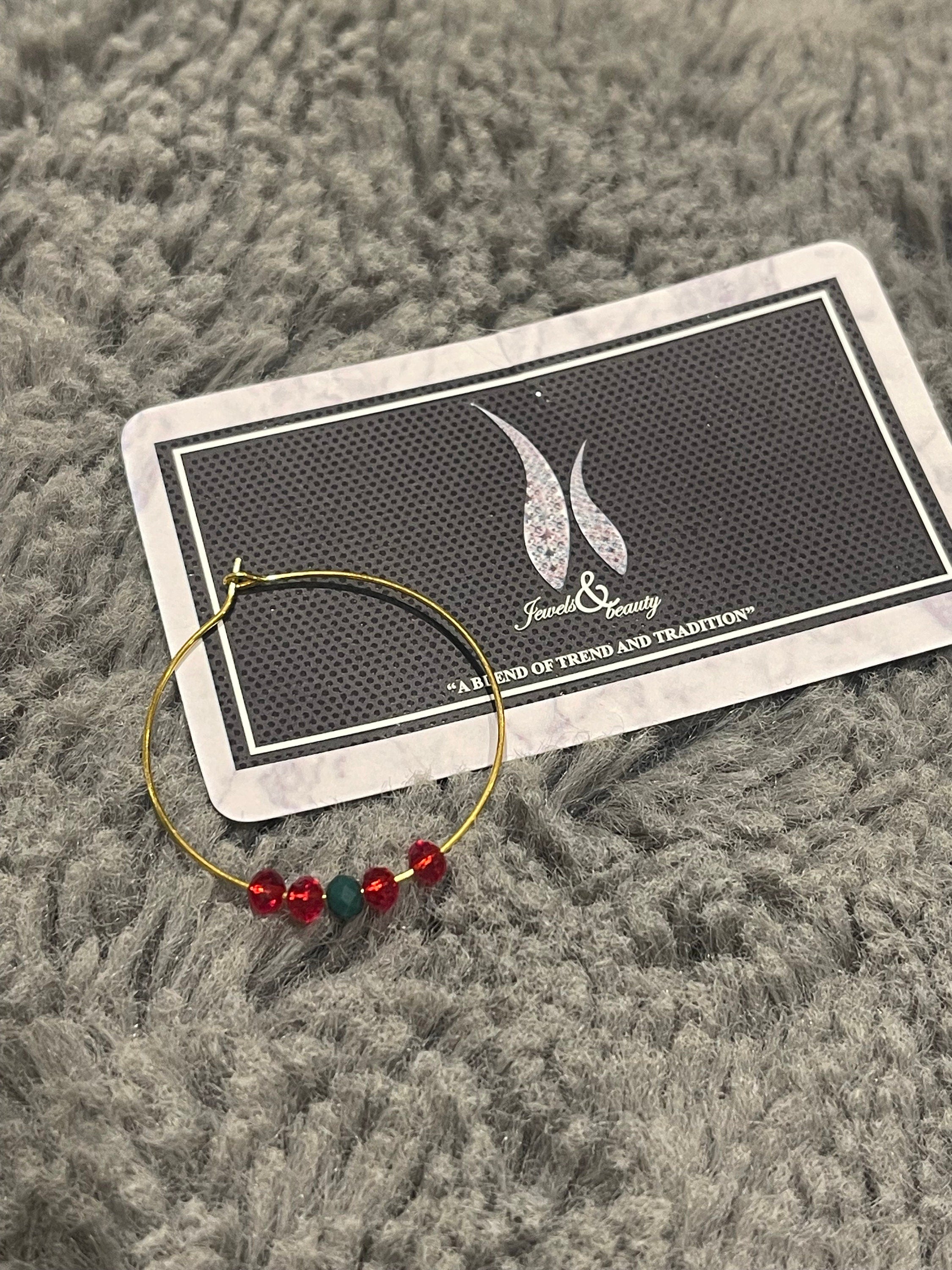 Gold Plated Indian Nose Ring Nath: Red & Green Bridal Jewelry