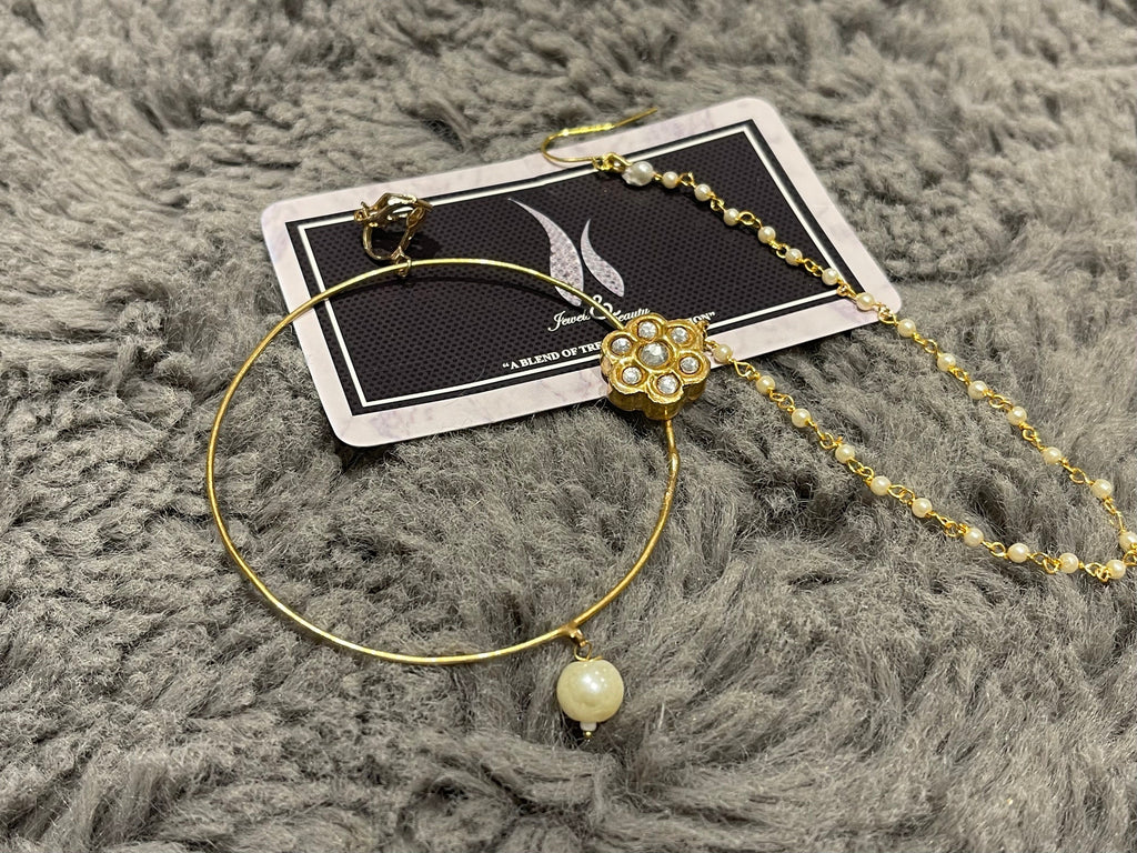 Gold Plated Indian Nose Ring Nath: Kundan Pearl Bridal Jewelry