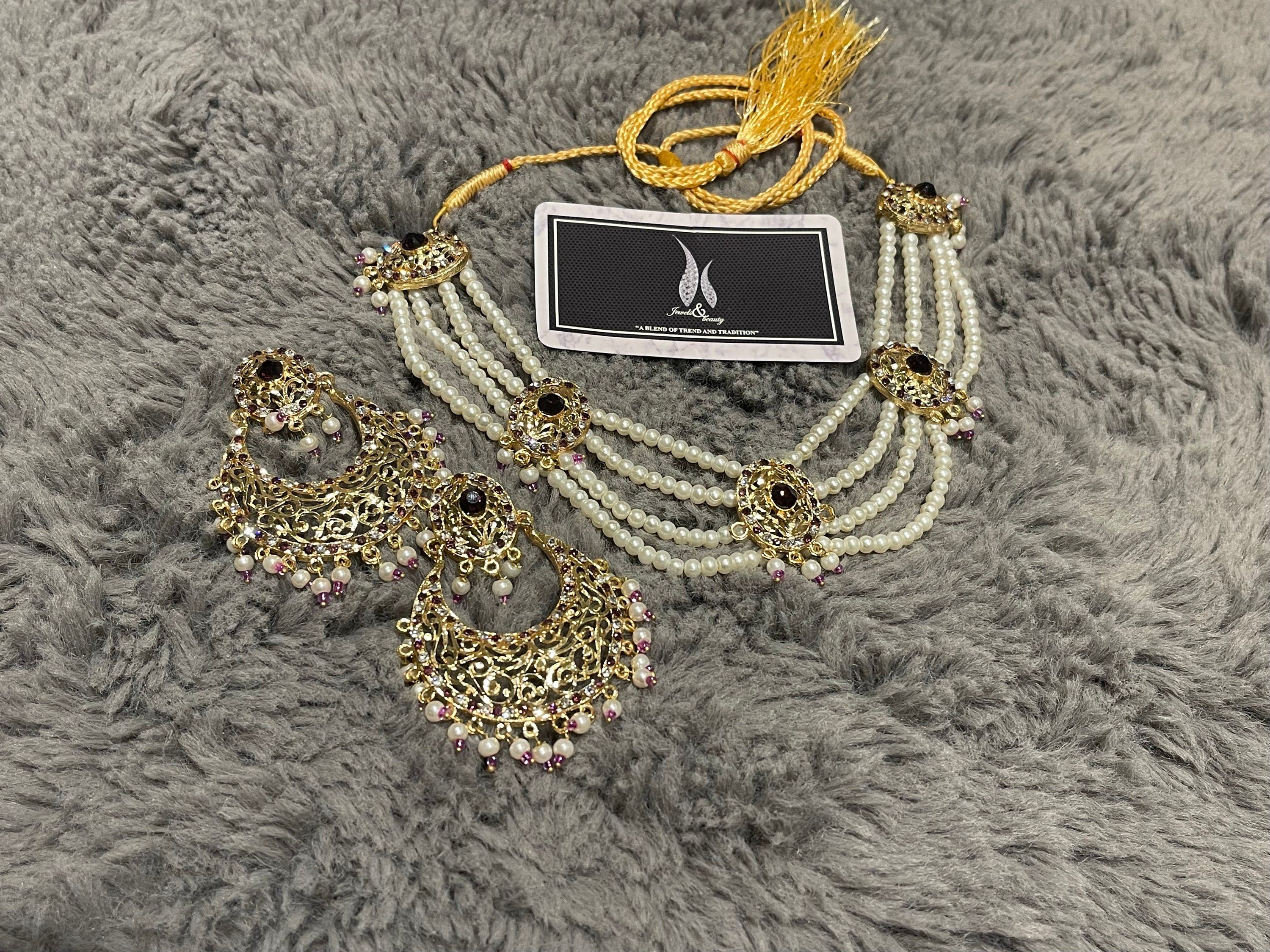 Hyderabadi Chandballi Pearl Jewelry Set: Indian Bridal Necklace
