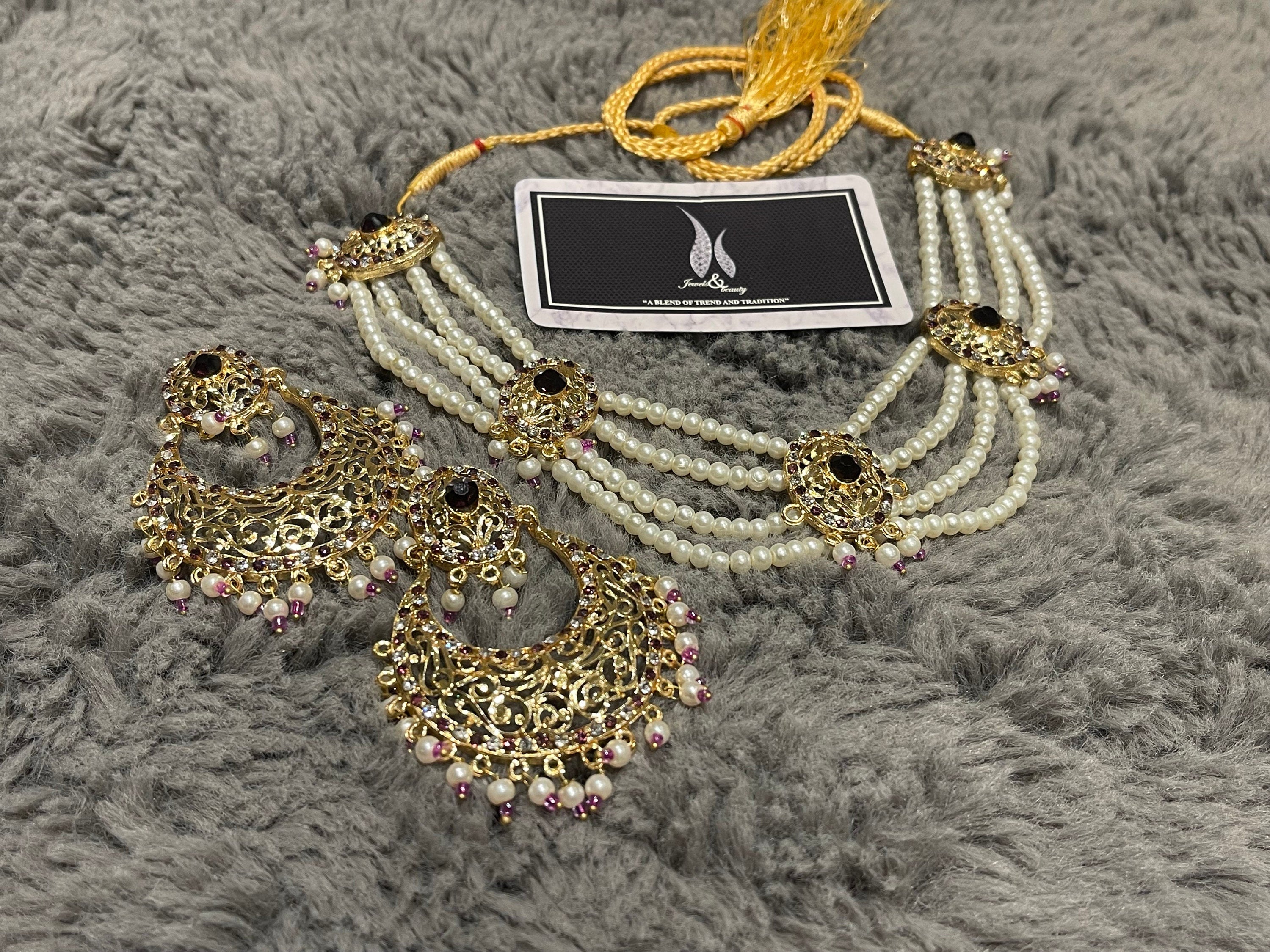 Hyderabadi Chandballi Pearl Jewelry Set: Indian Bridal Necklace