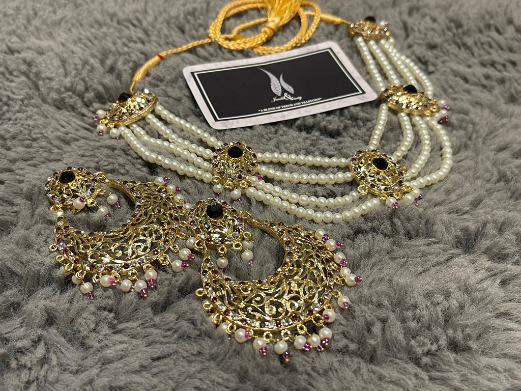 Hyderabadi Chandballi Pearl Jewelry Set: Indian Bridal Necklace