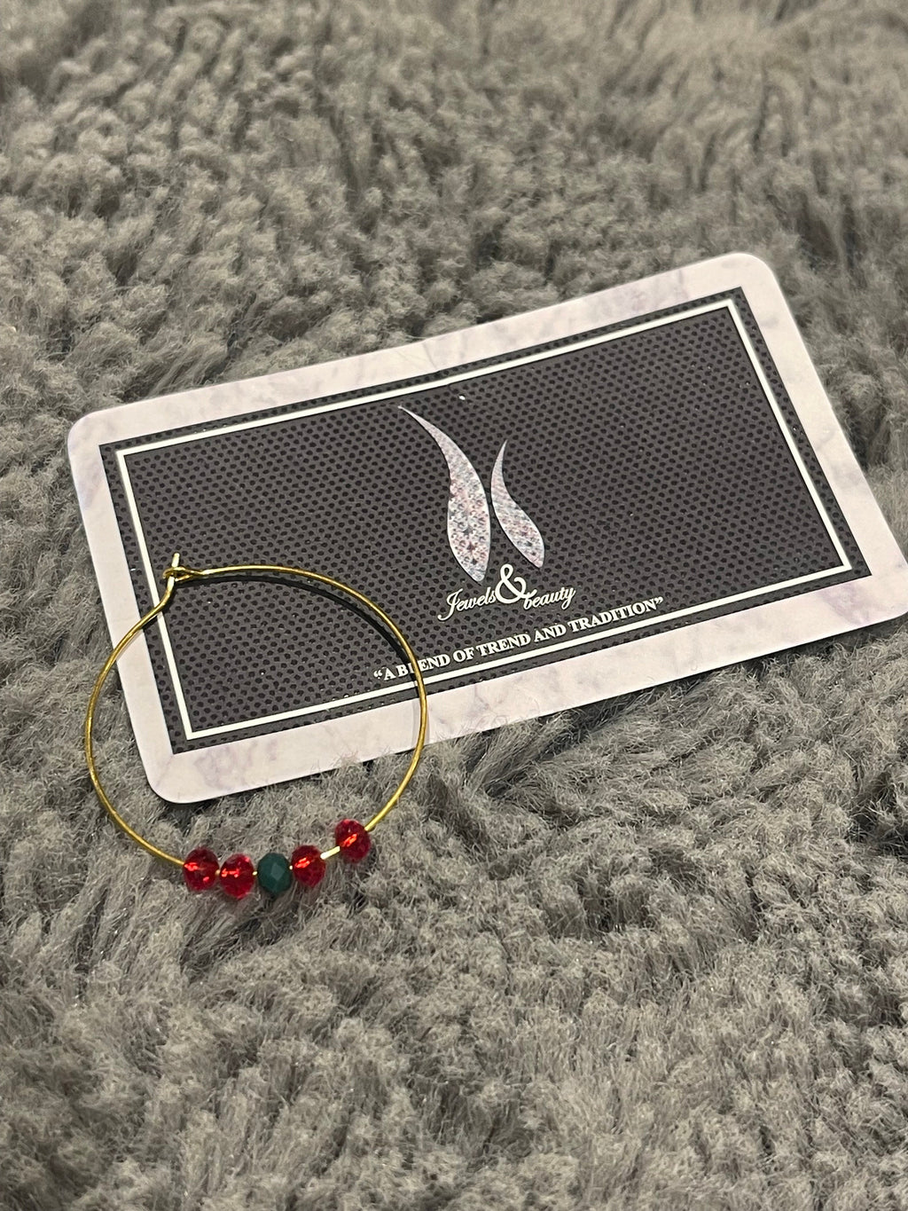 Gold Plated Indian Nose Ring Nath: Red & Green Bridal Jewelry