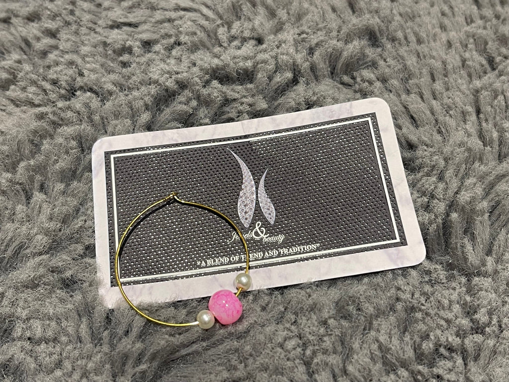 Gold Plated Indian Nose Ring Nath: Pink Bead Bridal Jewelry