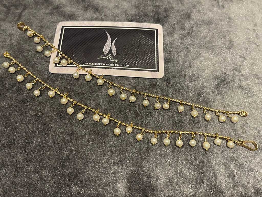 Gold Plated Pearl Ear Chain: Indian Pakistani Jewelry