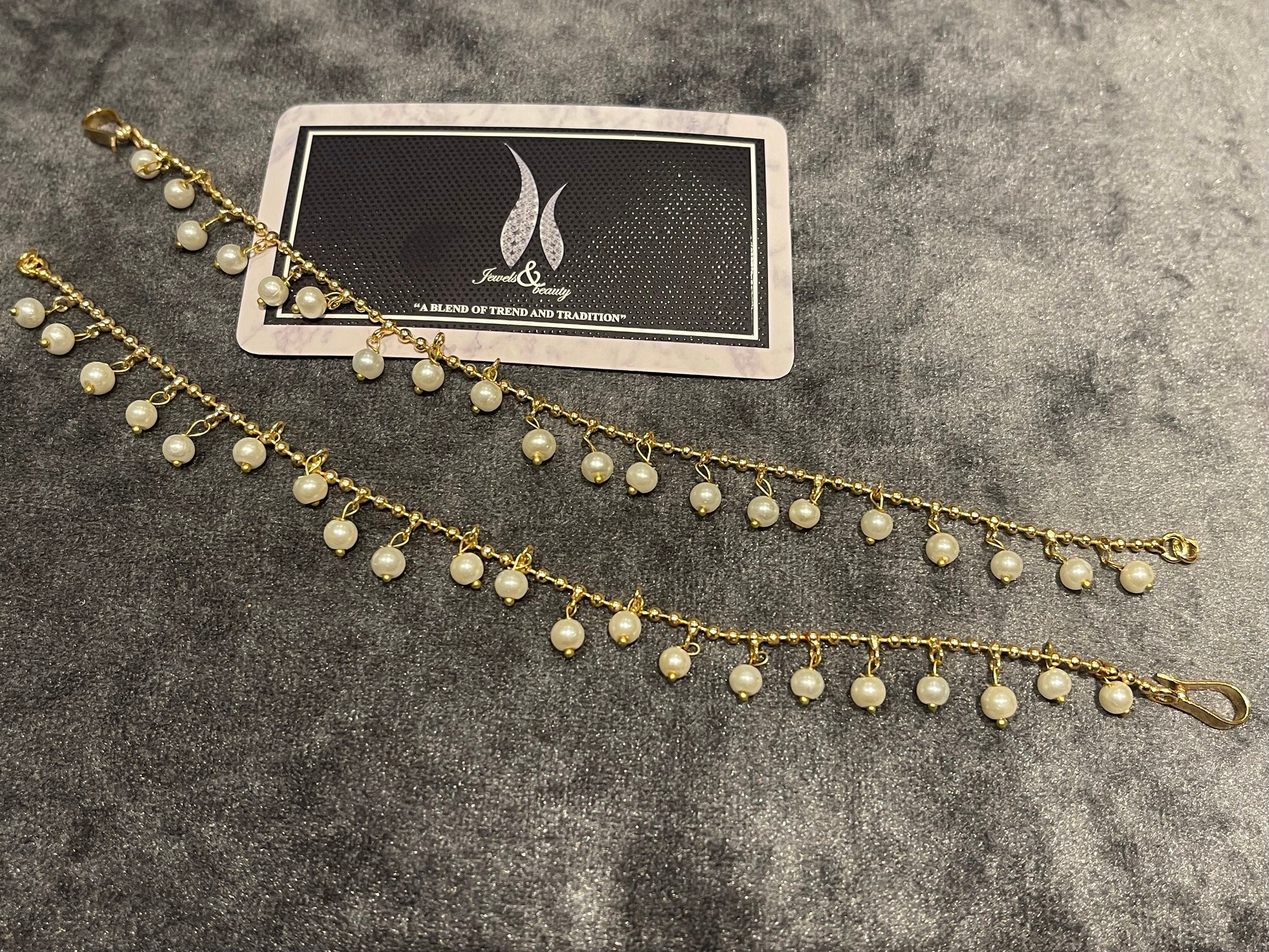 Gold Plated Pearl Ear Chain: Indian Pakistani Jewelry