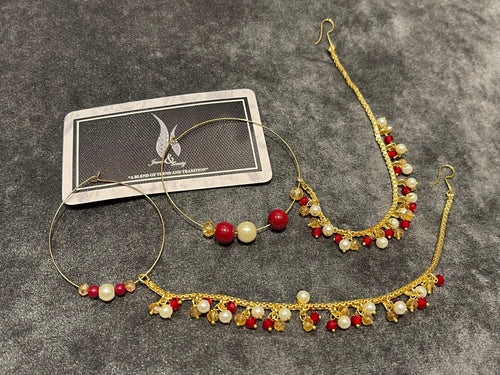 Gold Plated Indian Nose Ring: Bridal Nath with Pearls & Crystals