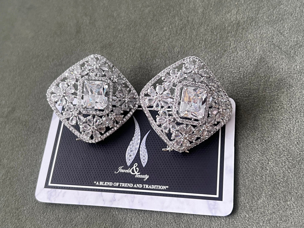 Elegant Cubic Zirconia Studs - Rhodium Plated Bridal Earrings pair