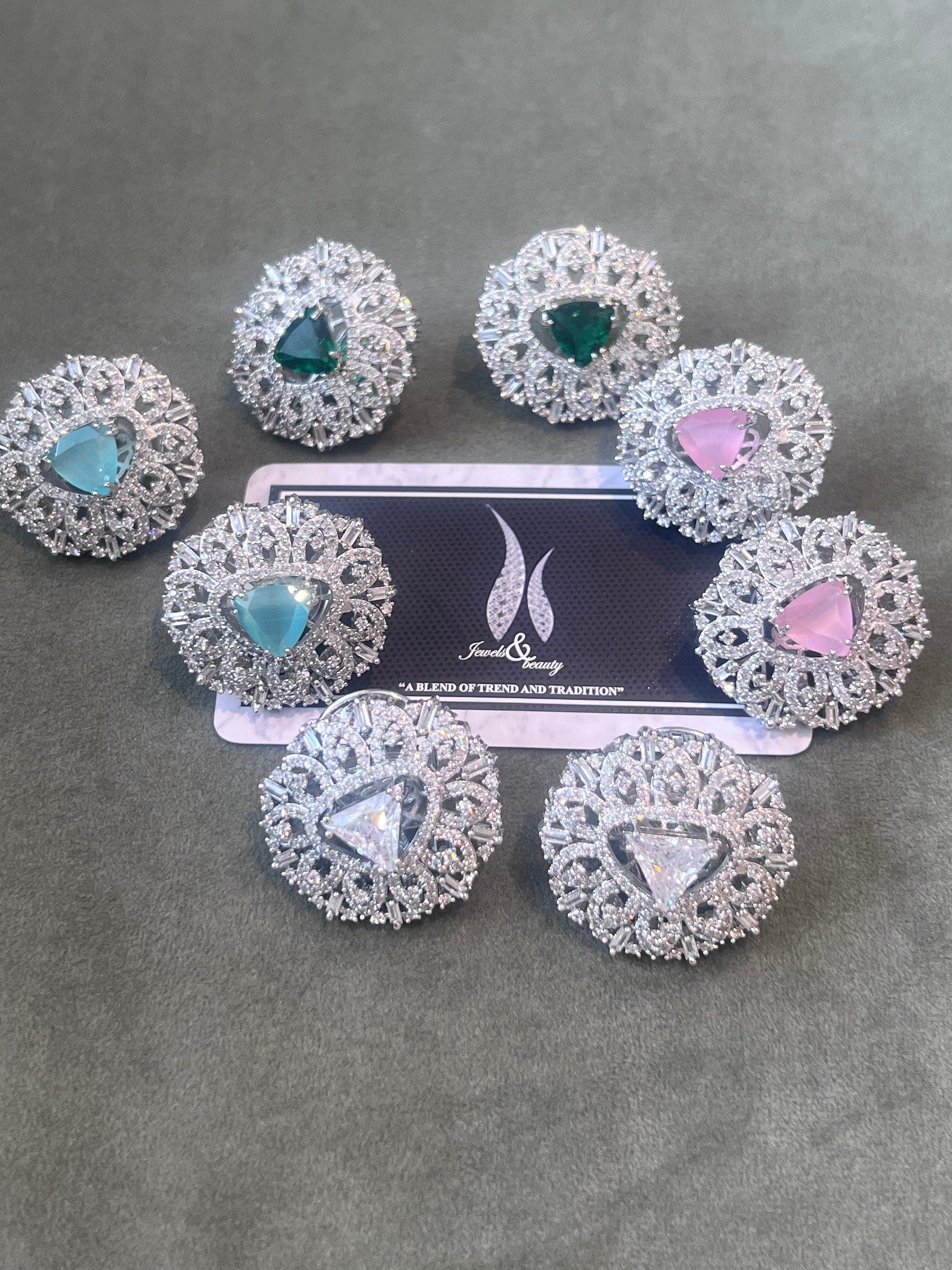 Sparkling Diamante Silver Stud Earrings: Handcrafted Statement Jewelry