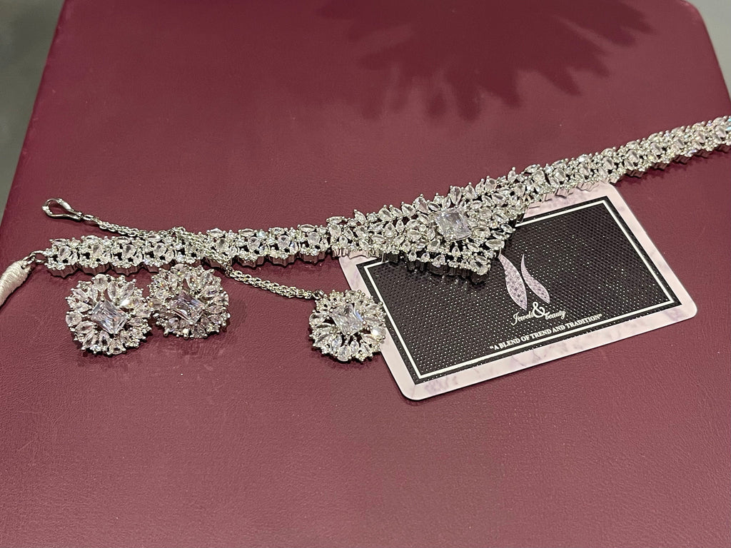 Gift for her christmas gift for women indian pakistani zircon choker jewelry set