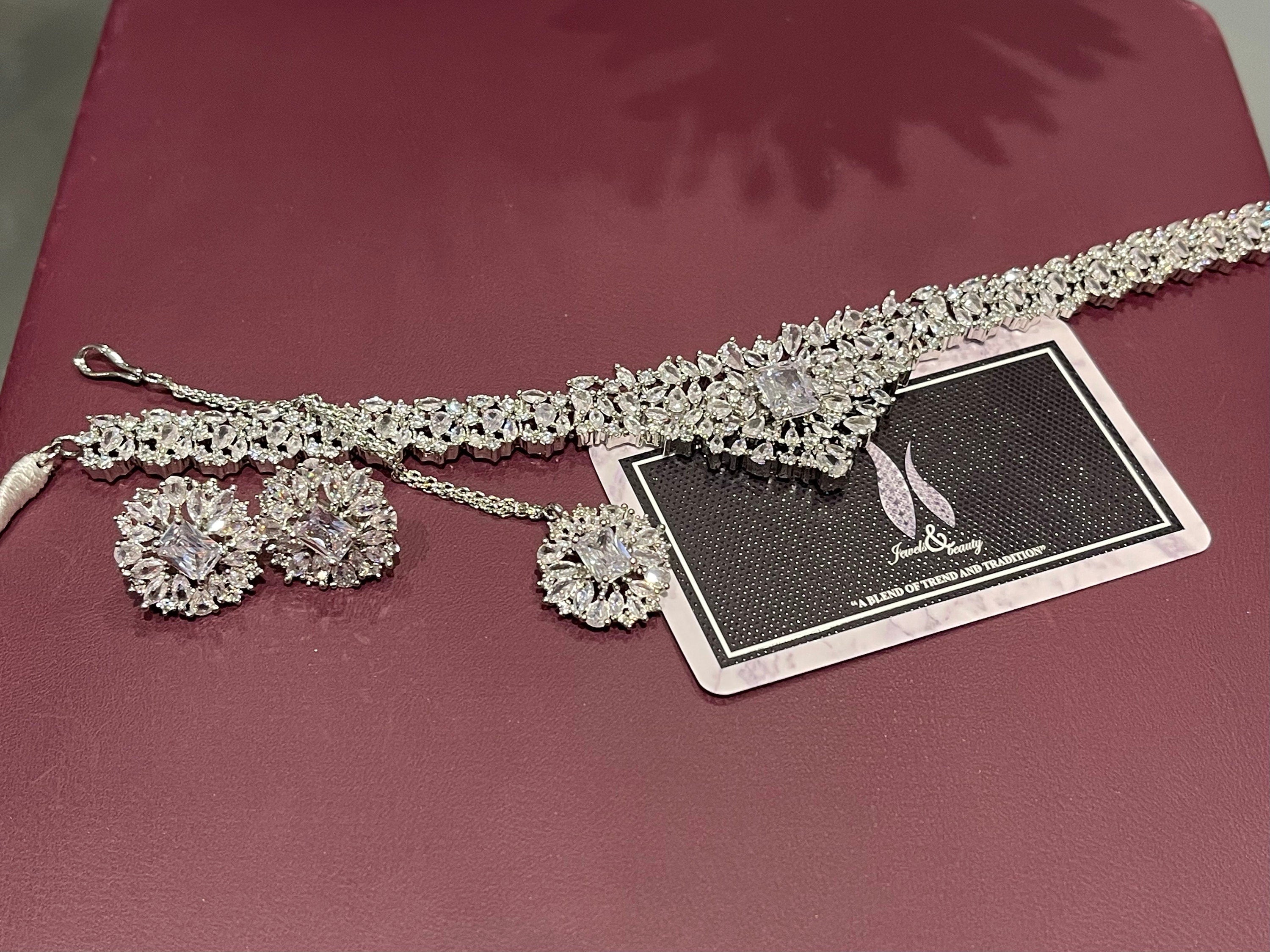 Gift for her christmas gift for women indian pakistani zircon choker jewelry set