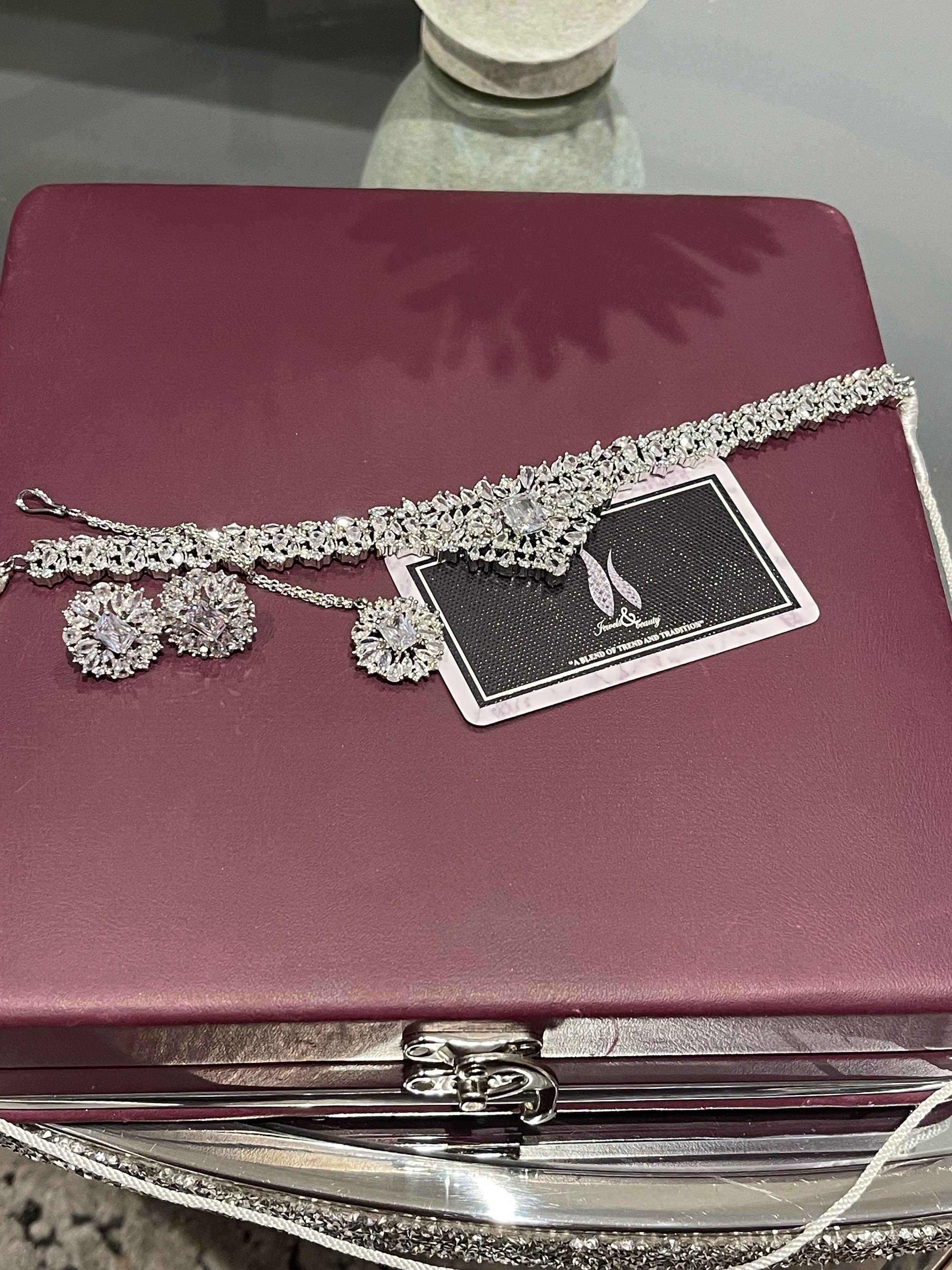 Gift for her christmas gift for women indian pakistani zircon choker jewelry set