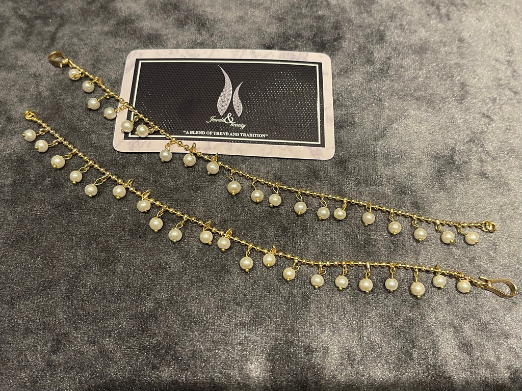 Gold Plated Pearl Ear Chain: Indian Pakistani Jewelry