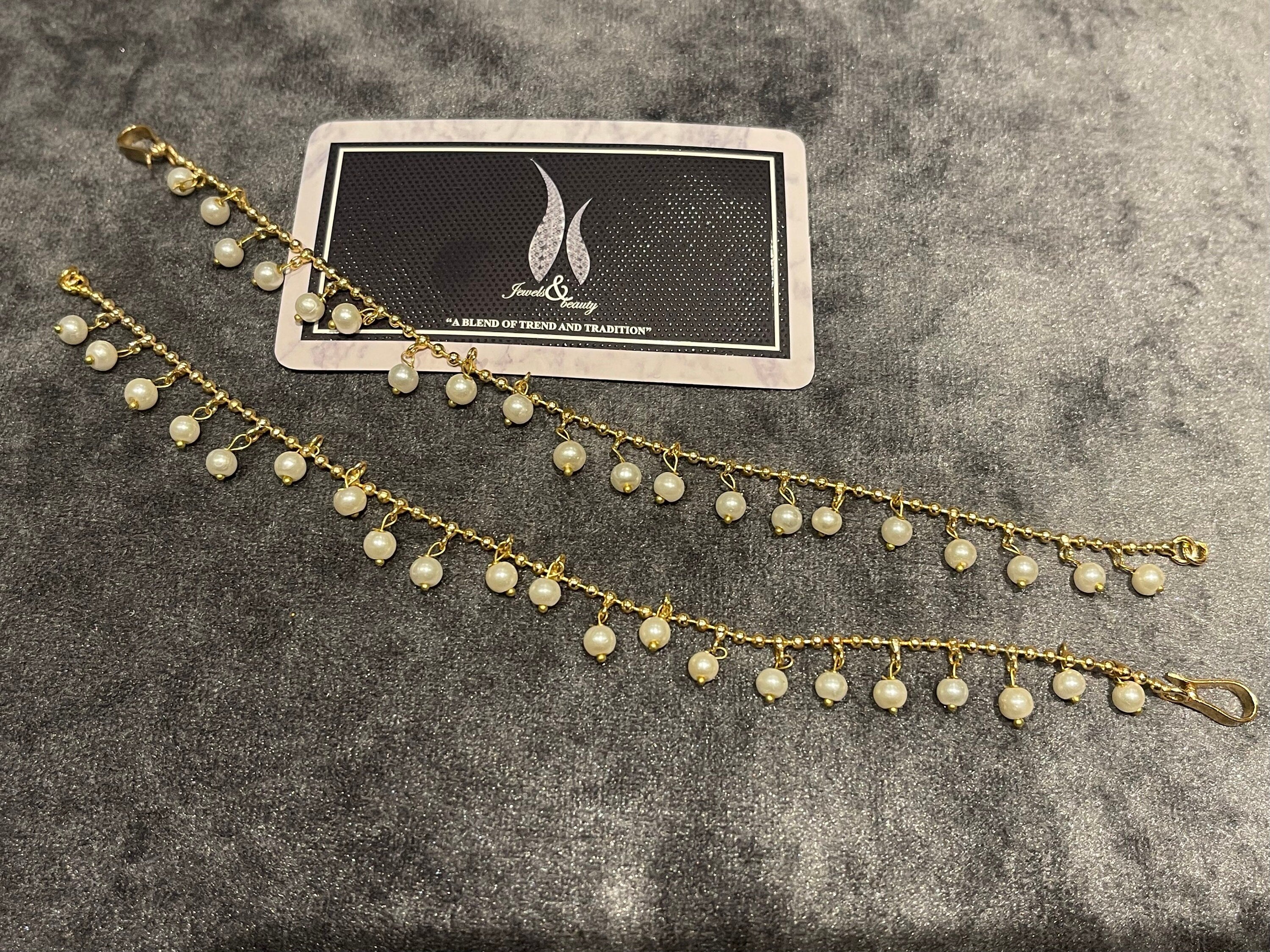 Gold Plated Pearl Ear Chain: Indian Pakistani Jewelry