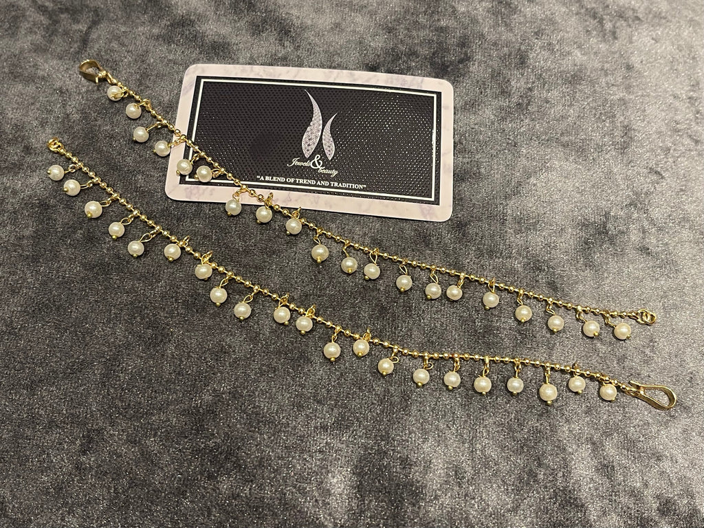 Gold Plated Pearl Ear Chain: Indian Pakistani Jewelry
