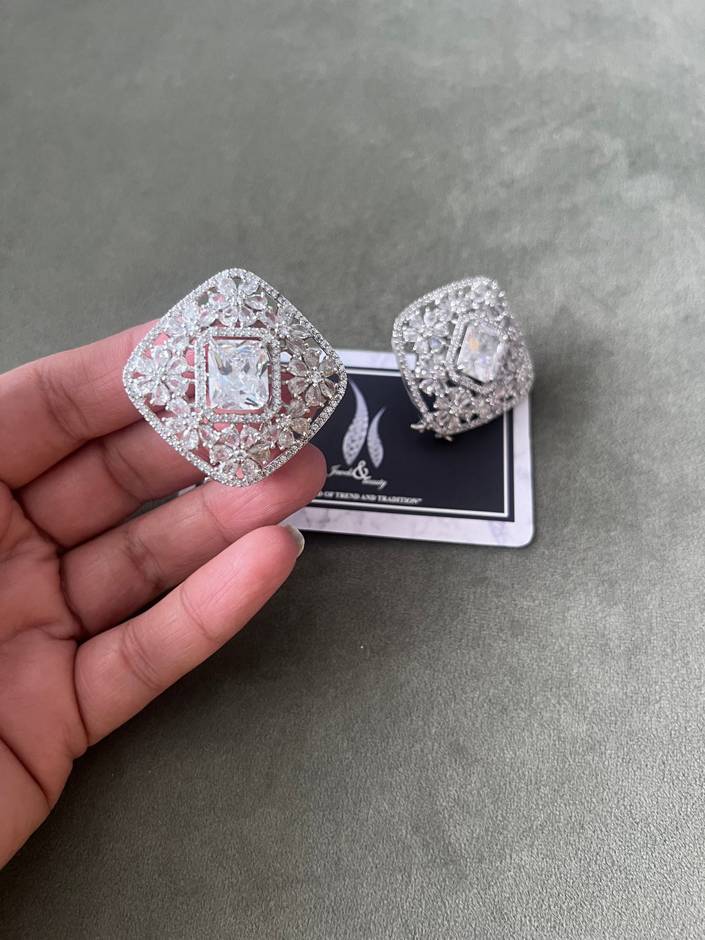 Elegant Cubic Zirconia Studs - Rhodium Plated Bridal Earrings pair