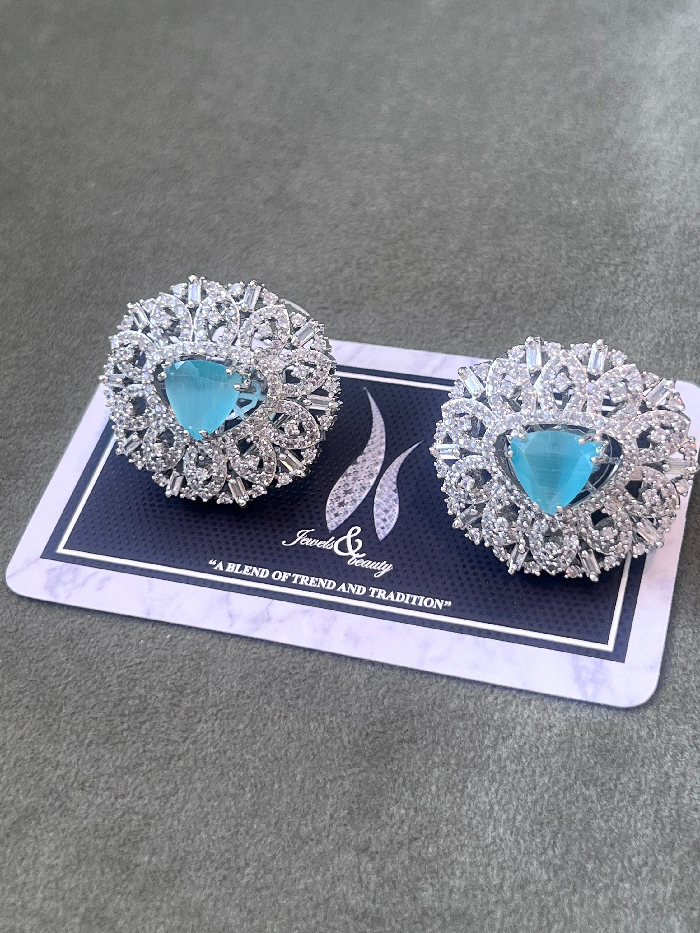 Sparkling Diamante Silver Stud Earrings: Handcrafted Statement Jewelry