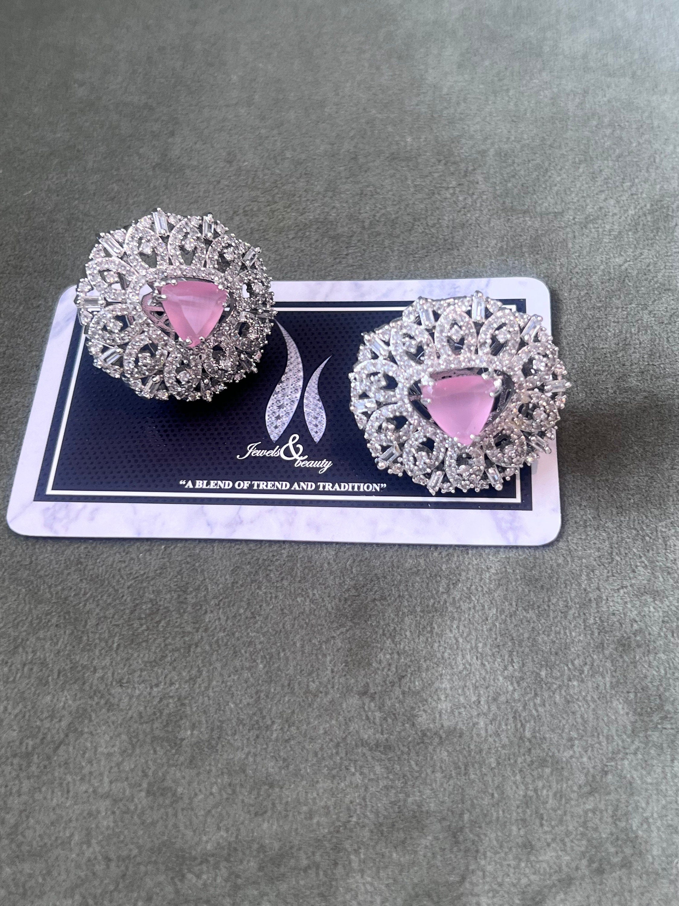 Sparkling Diamante Silver Stud Earrings: Handcrafted Statement Jewelry