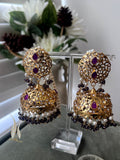 Hyderabadi Handcrafted Gold Plated Jhumki Earrings Purple Jewellery indian Bridal Jewelry