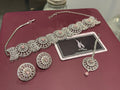 Indian CZ Bridal Choker Necklace Set in pink/  Silver Diamanté Jewelry