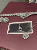 CZ Diamond Choker Necklace Earrings Set: Silver Bridal Jewelry