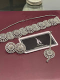 Indian Bridal CZ Diamanté Choker Necklace Set: Silver Wedding Jewelry