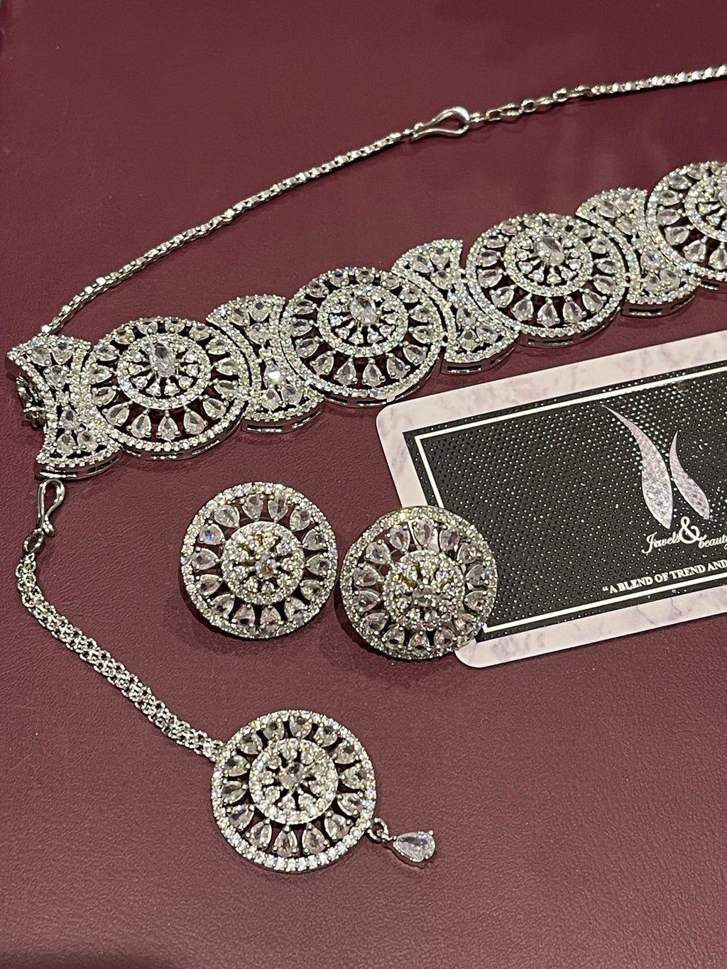 Indian Bridal CZ Diamanté Choker Necklace Set: Silver Wedding Jewelry