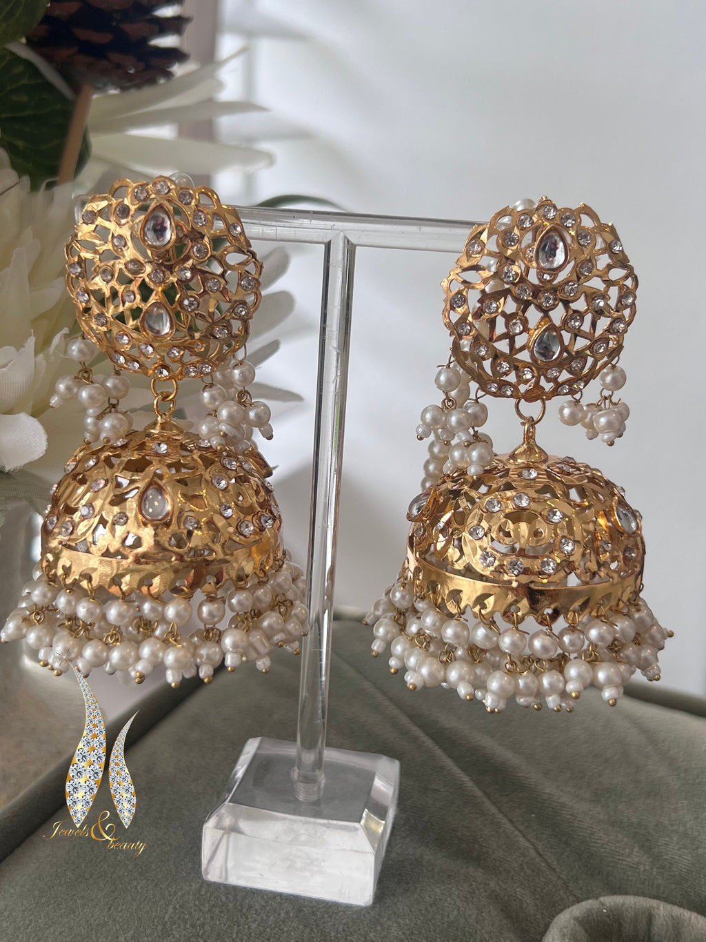 Gold Plated Jhumki Earrings: Indian Pakistani Bridal Jewelry