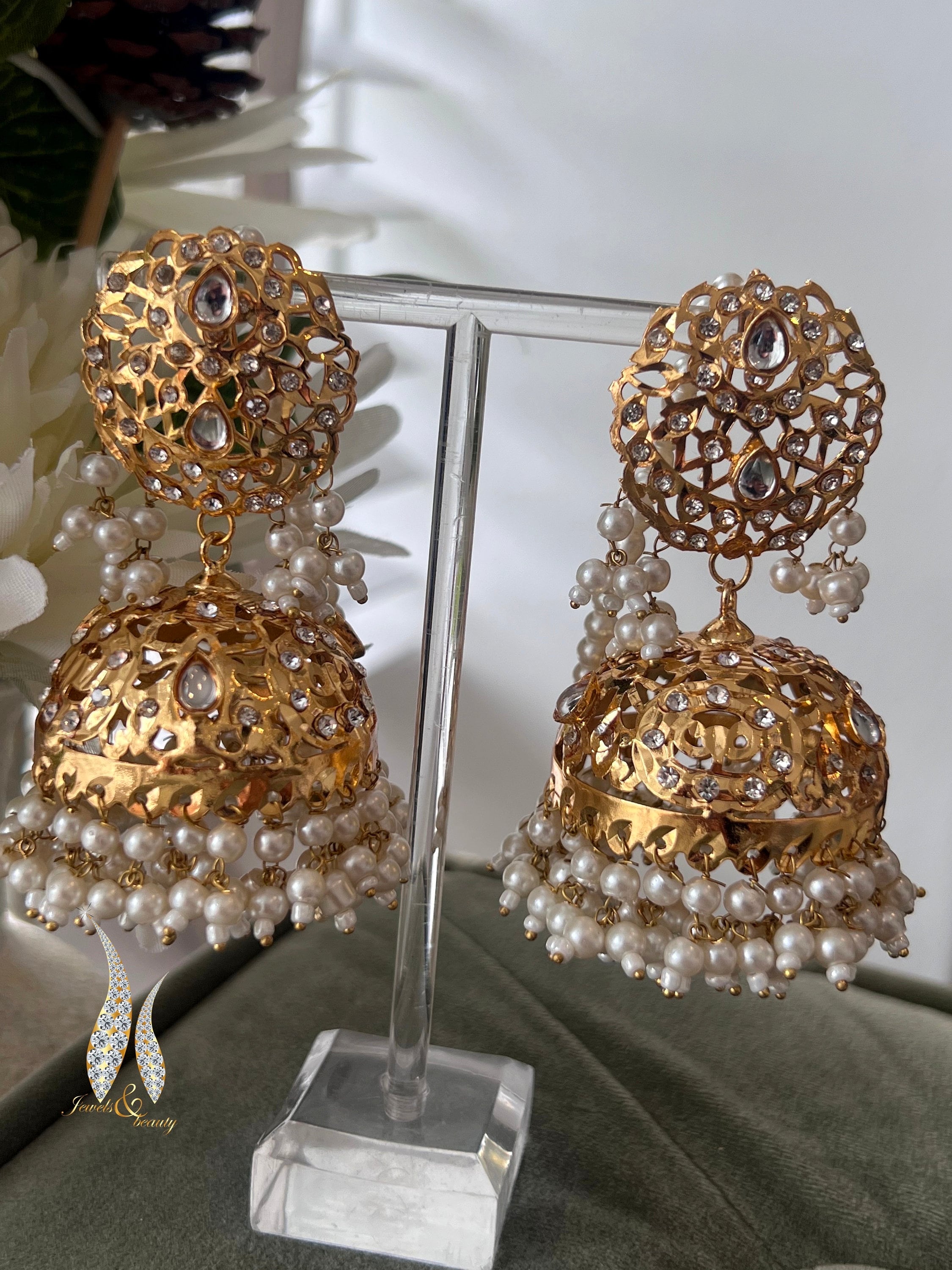 Gold Plated Jhumki Earrings: Indian Pakistani Bridal Jewelry